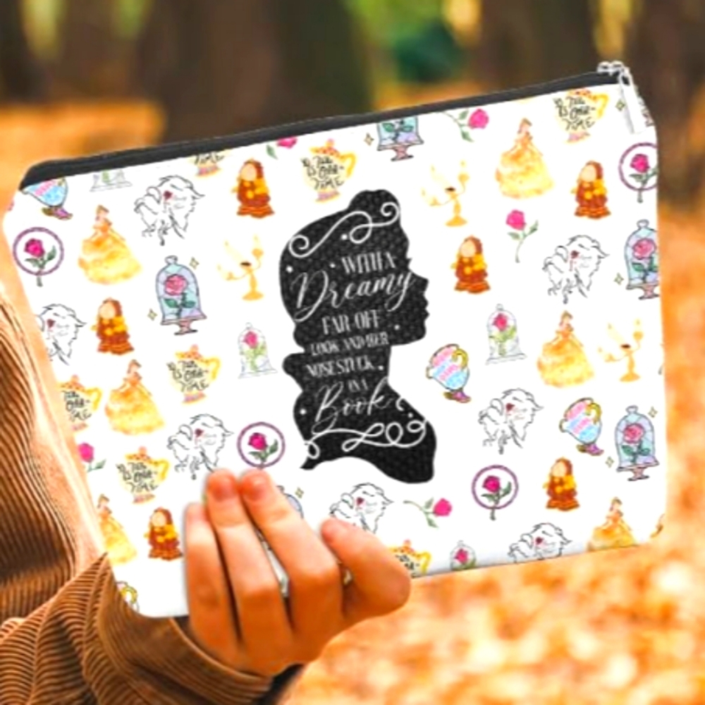 Charming Beauty & The Beast themed cosmetic bag.